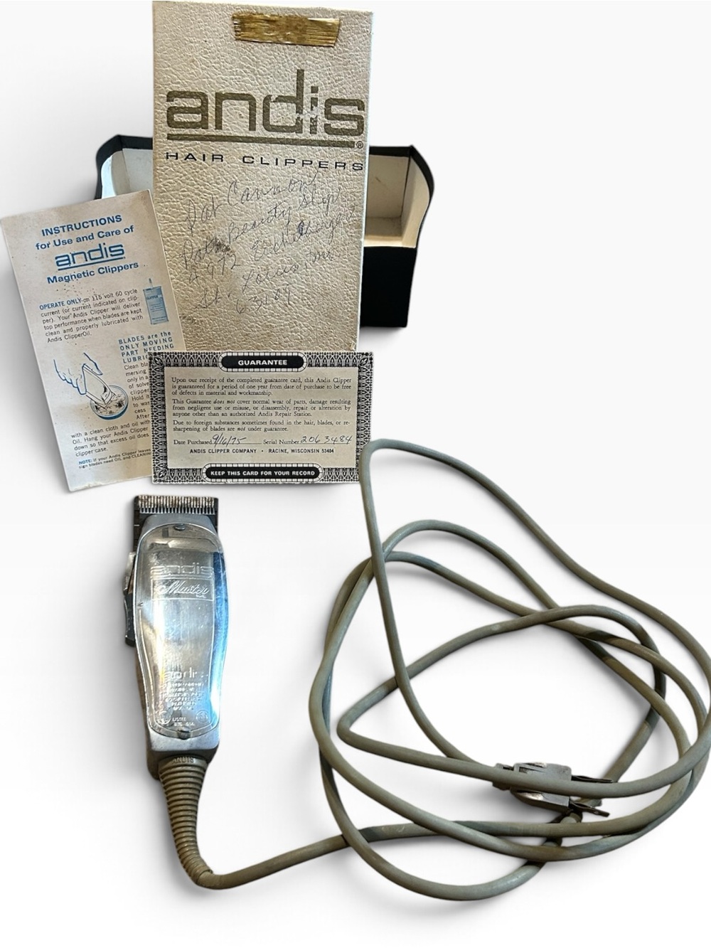 Vintage Andis Master Hair Clippers 1975 Model w/ Box, Manual & Warranty Card